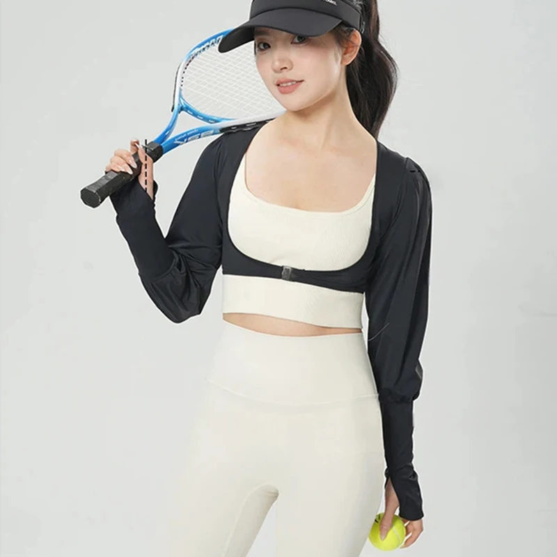 Summer Breathable Cooling Shawl Arm Sleeves With Finger Holes Women Anti-UV Sun Protection Shrug Outdoor Sports Golf T-Shirt view 6