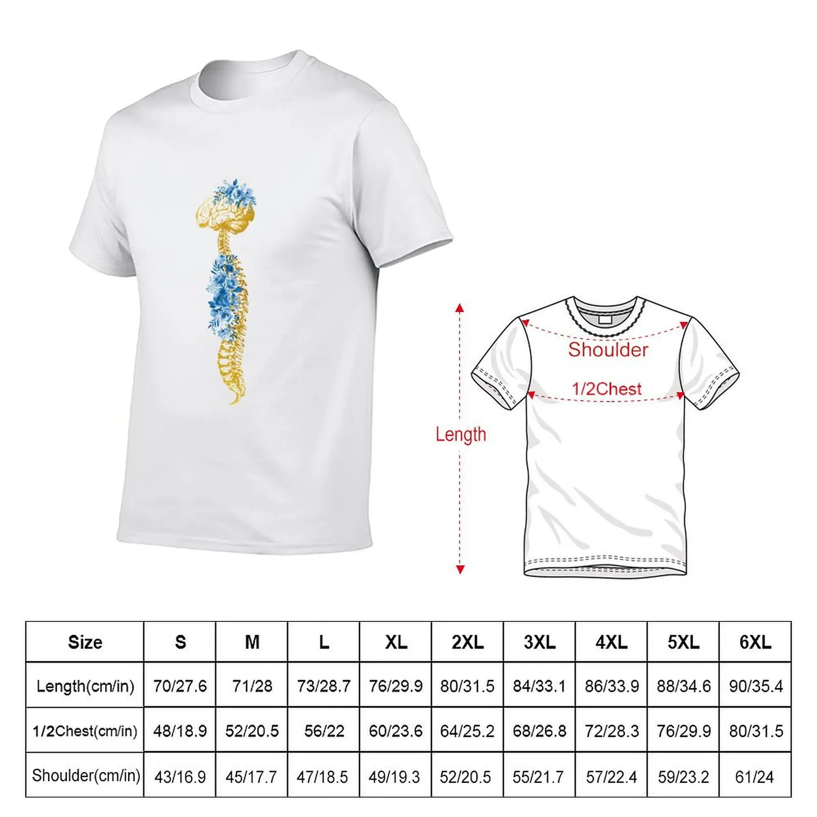 Human Spine with Brain T-Shirt affliction shirts luxury designer vintage clothing for men