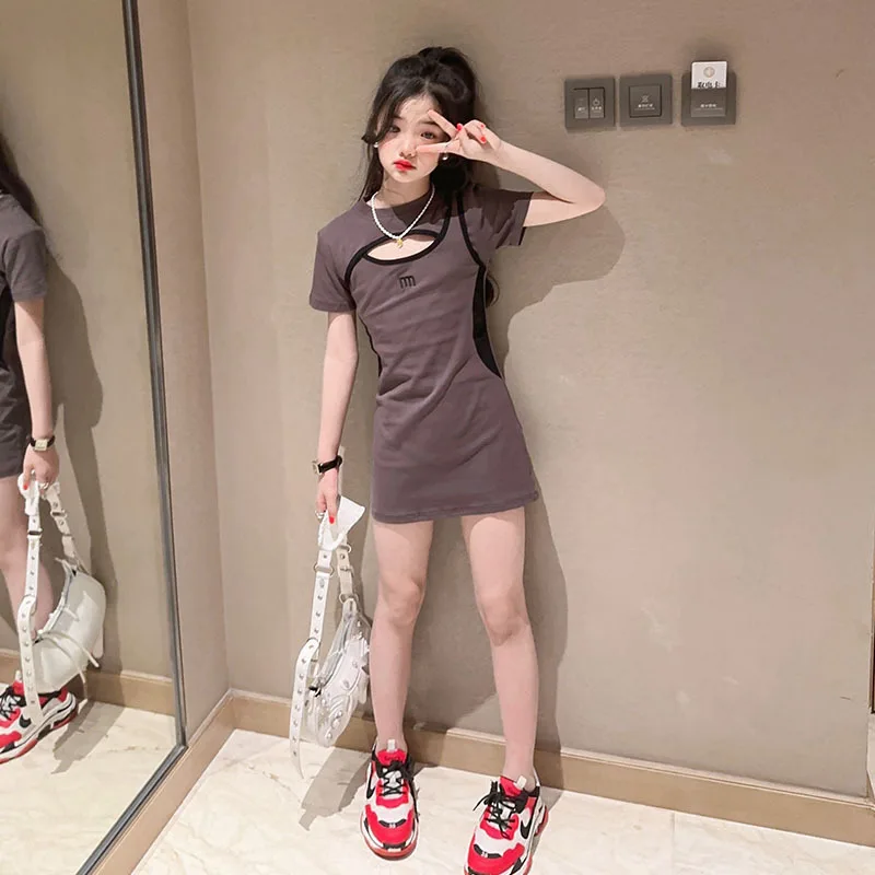 Girls Summer Dress 2024 New Style Children Slim-fit Wrap Hip Skirt Simple Casual Style All-match Skirt Korean Simple Style