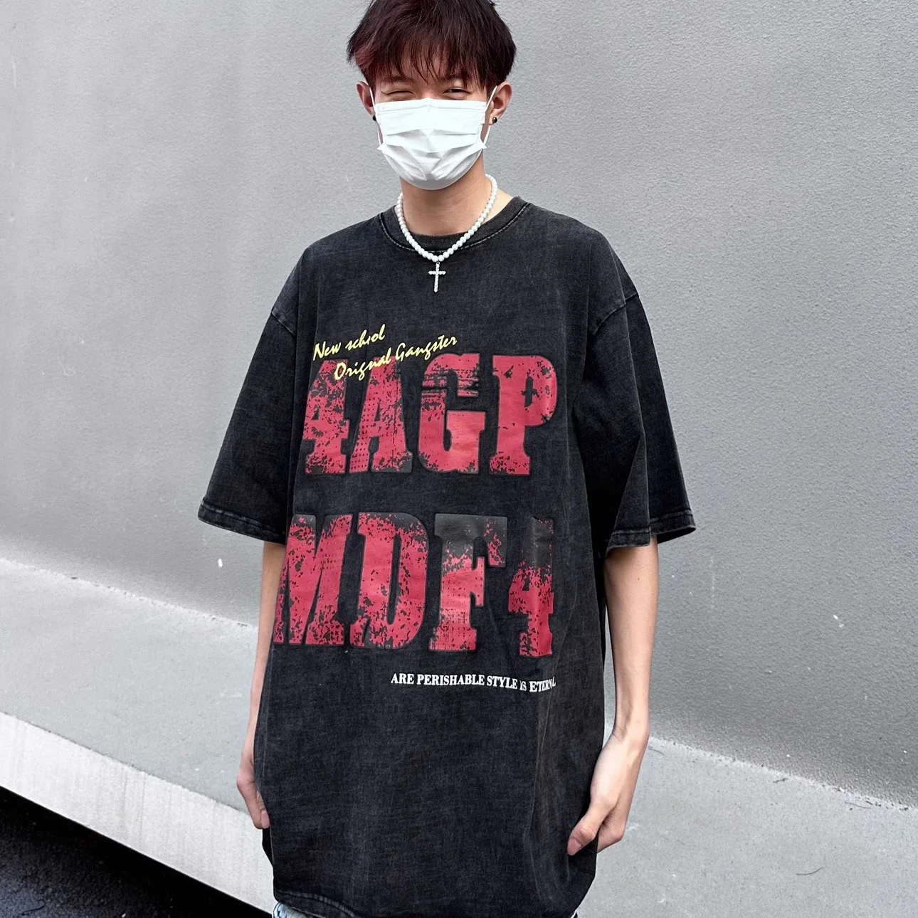 Cotton American Street Letter Rupture Printed T shirt Fashion Personalized Men and Women Hip Hop Loose oversized T shirt Top