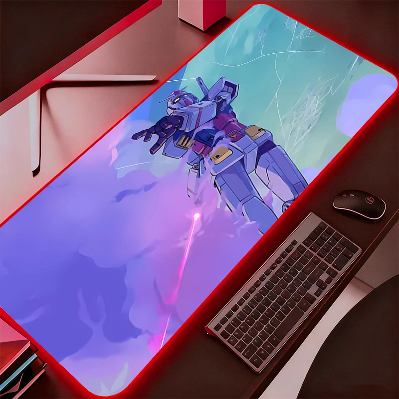 Mouse Pad LED para Jogos Mobile Suit Gundam, Mousepad Gamer XXL, Tapete de Mesa com Luz de Fundo para Teclado e Mouse