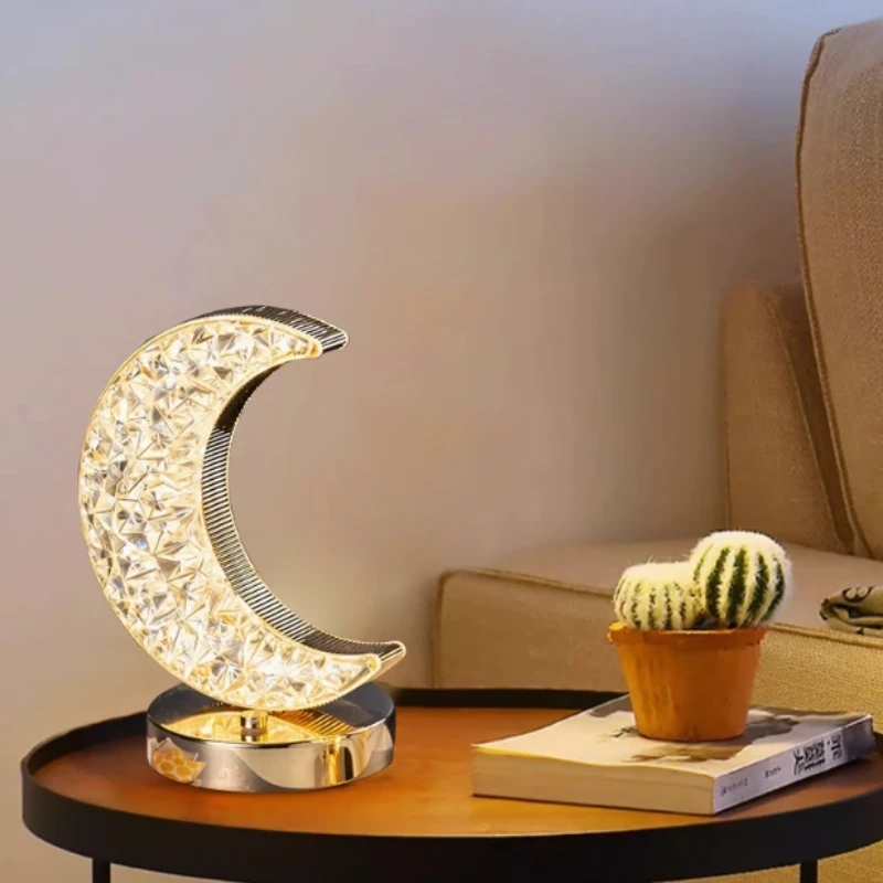 Bedroom Crystal Touch Dimming Night Light Girls Room Home Decor Aesthetics USB Bedside LED Ambient Table 3d Moon Lamp