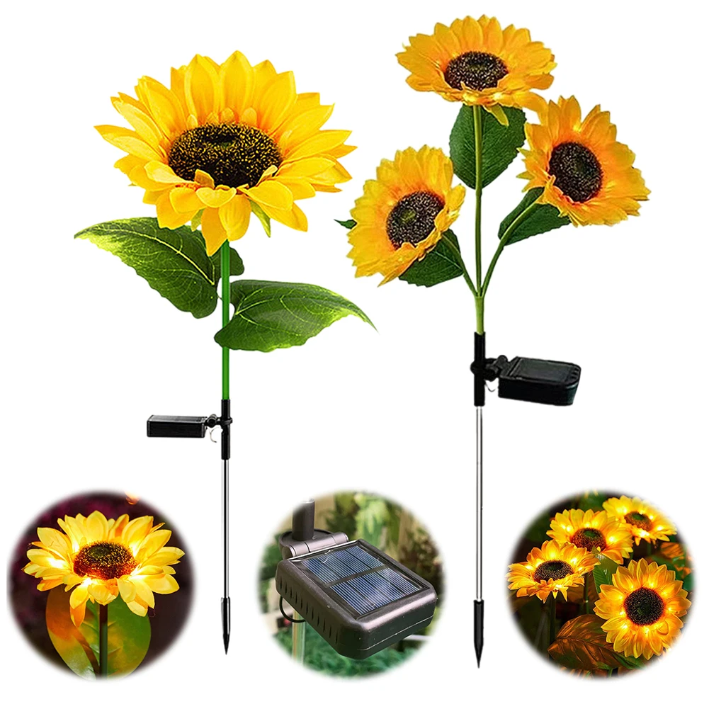 Solar Sunflower Light Waterproof Solar Outdoor Light Auto ON/Off Outdoor Decorative Light for Patio Lawn Garden Yard Pathway