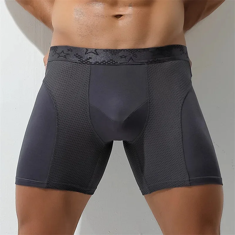 

2025 Extra Long Sports Underwear Men's Boxer Briefs Anti-Wear Leg Running Large Size Breathable Training Boxer Briefs