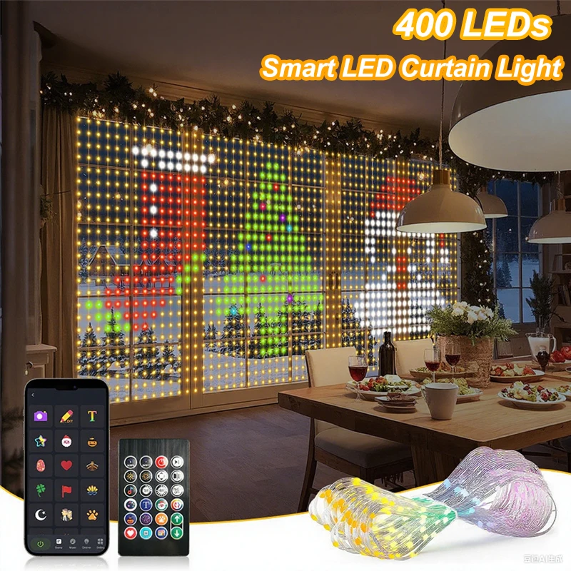 สมาร์ทไฟม่าน LED RGB สายไฟแอพควบคุมกันน้ำ DIY ไฟนางฟ้าปลั๊ก USB รูปแบบข้อความสำหรับตกแต่งห้องปาร์ตี้