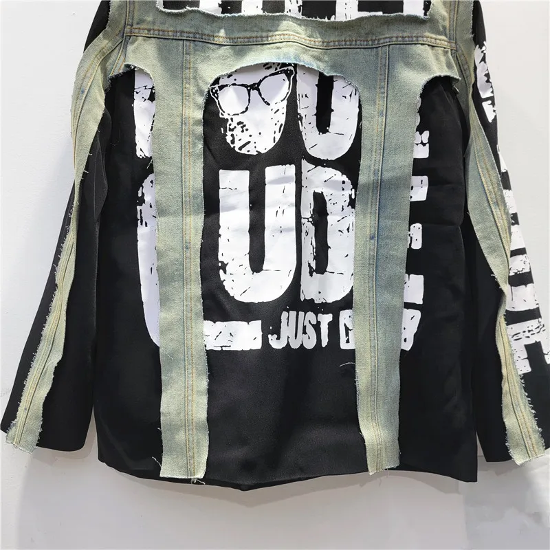 중공업 손으로 그린 ​​​​편지 틈새 디자인 정장 바느질 독특한 개성 튀김 거리 여성 패션