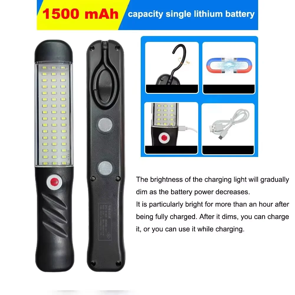 Auto Repair Work Light USB Rechargeable Flashlight Portable Emergency Lights With Magnet Hook For Car Repair Fishing Emergencies