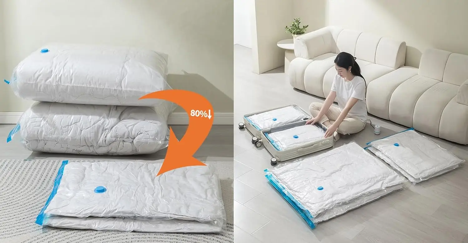 30 Pack Vacuum Storage Bags with Pump Space Saver Storage Bags Vacuum Seal Bags for Clothing Pillows Bedding Travel Organizer