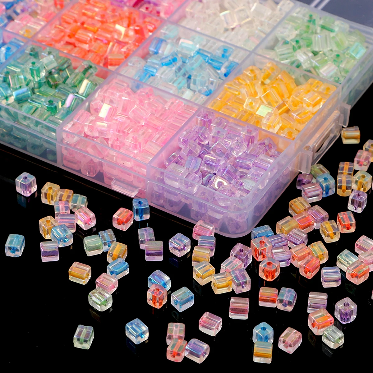 5mm High-Quality Fantasy Dye Core Glass Square Rice Beads - Premium DIY Jewelry (Bracelets/Necklaces) 11g/Bag≈50pcs Aperture≈1mm