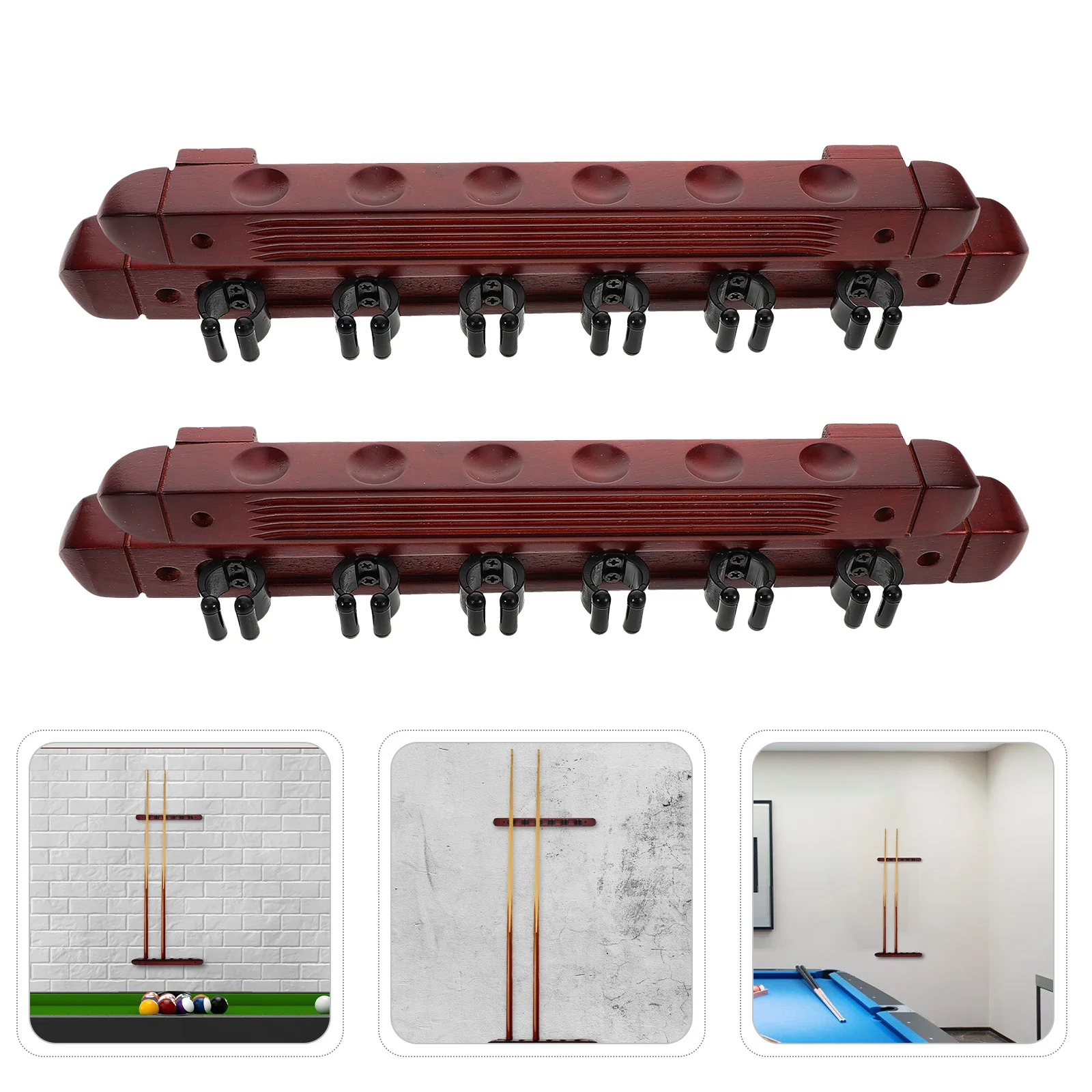 

2 комплекта настенного крепления для кия, деревянная бордовая отделка, 6 слотов, держатель для бильярдных кий для баров, игровых комнат, настенный держатель для кия