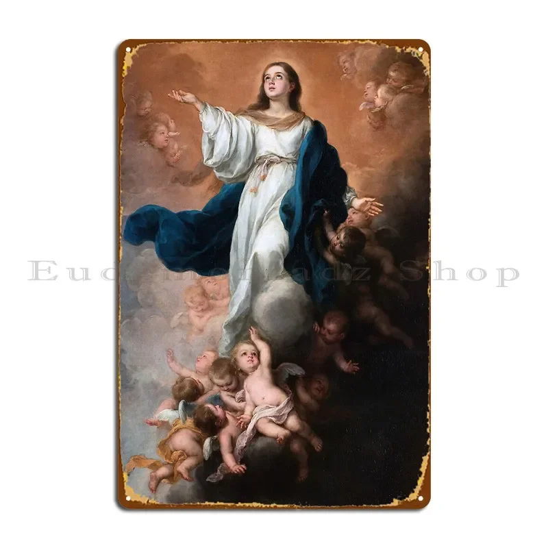 Placa metálica con diseño de la Asunción de la Virgen de Bartolomé Murillo, póster impreso para cine, placas decorativas para garaje, decoración de pared, cartel de metal.