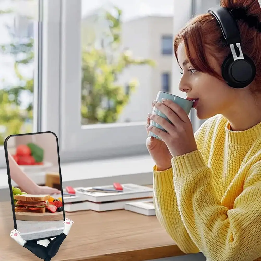 حامل الهاتف المحمول لطيف الأسود القط حامل الهاتف الراتنج ديكور حامل للفتيات قابل للتعديل جبل المحمول لمكتب المنزل للقطط