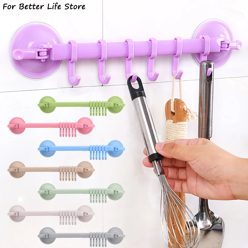 1Pc 6 Colour 80G Wall Vacuum Rack Suction Cup 6 Hooks Towel For Bathroom Kitchen Holder Sucker Hanger  Cabinet Cupboard Holde