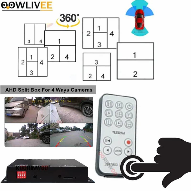 Car Dashcam Video Recorder AHD 4 Channel Black Split Box For Side Front Rearviewing Camera Vehicle Intelligent Systems Auto Dvrs
