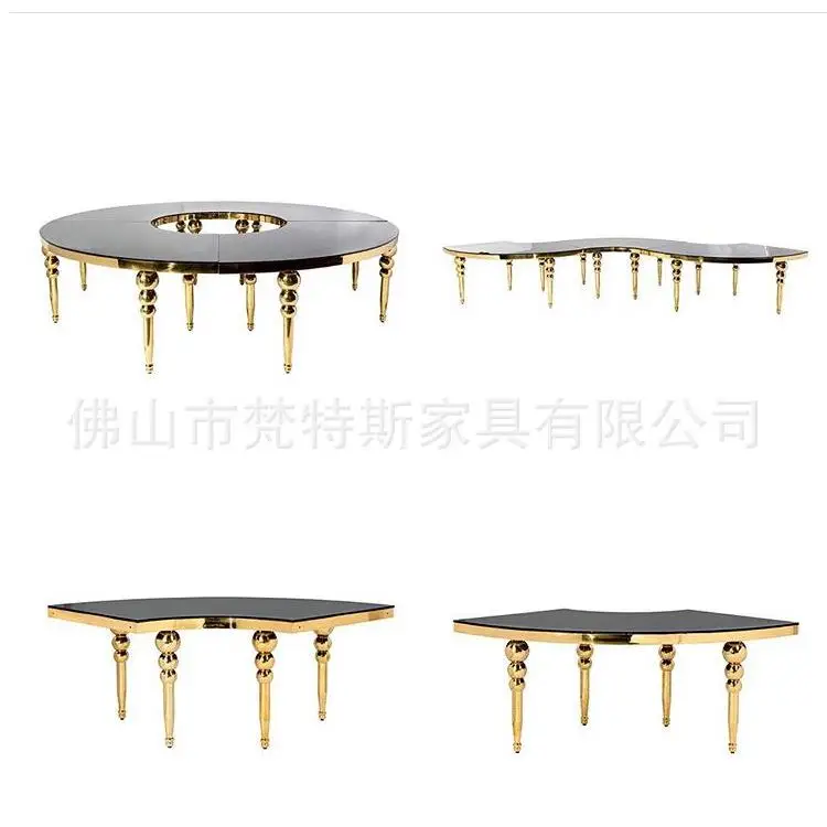 

Stainless steel titanium glass large round table, wedding table, stainless steel combination dining table semi-round table
