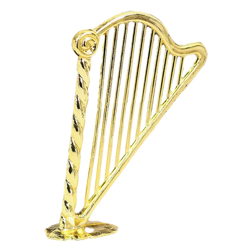 House Mini Harp Instrument Model Decorations Simulation Golden Stringed Musical Decorative Work