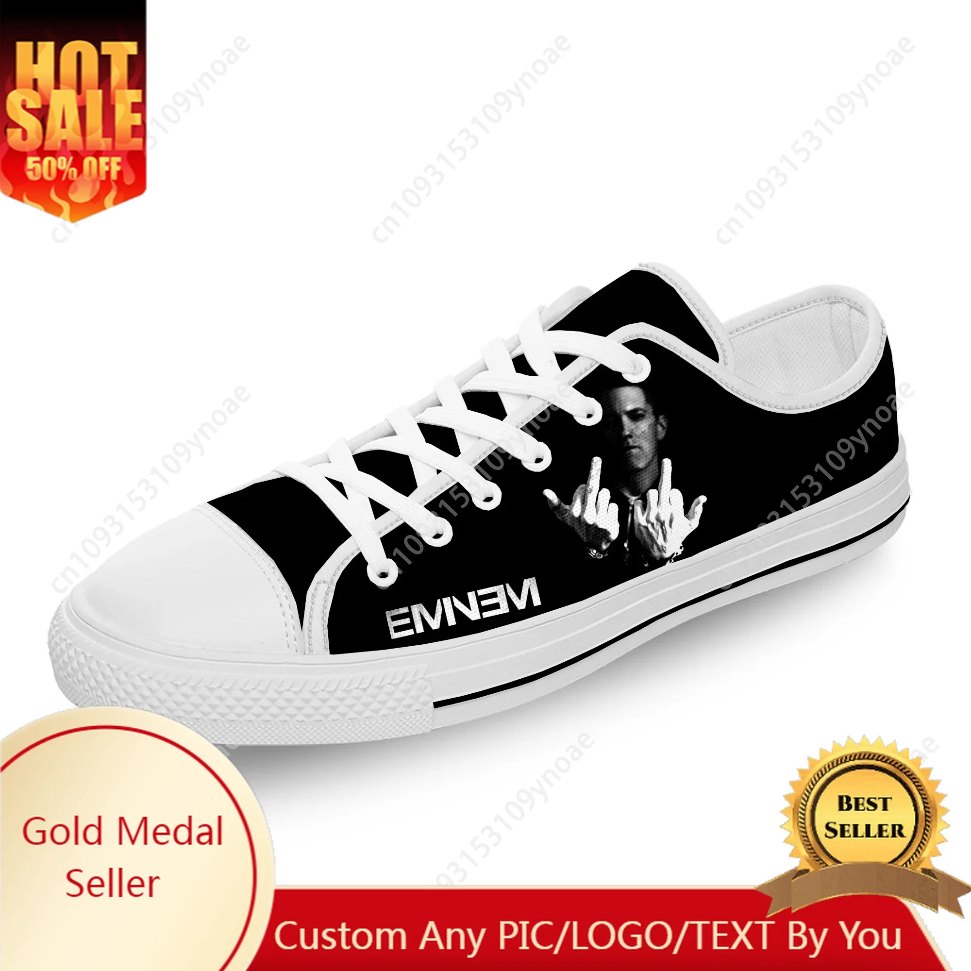 

Eminem Hip Hop Rapper Rap Singer White Cloth Fashion 3D Print Low Top Canvas Shoes Men Women Lightweight Breathable Sneakers