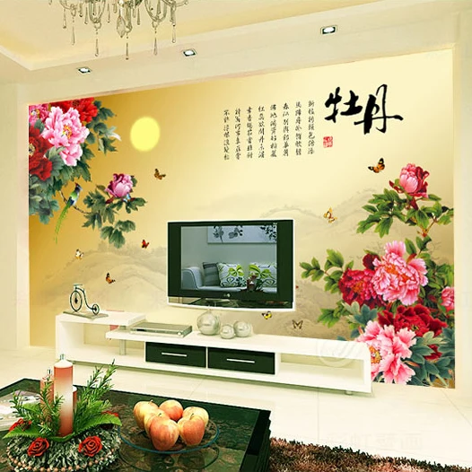 

Пользовательские 3d настенные обои водонепроницаемые спальня гостиная фон ТВ стена китайский пион столовая цветок китайский стиль 8d