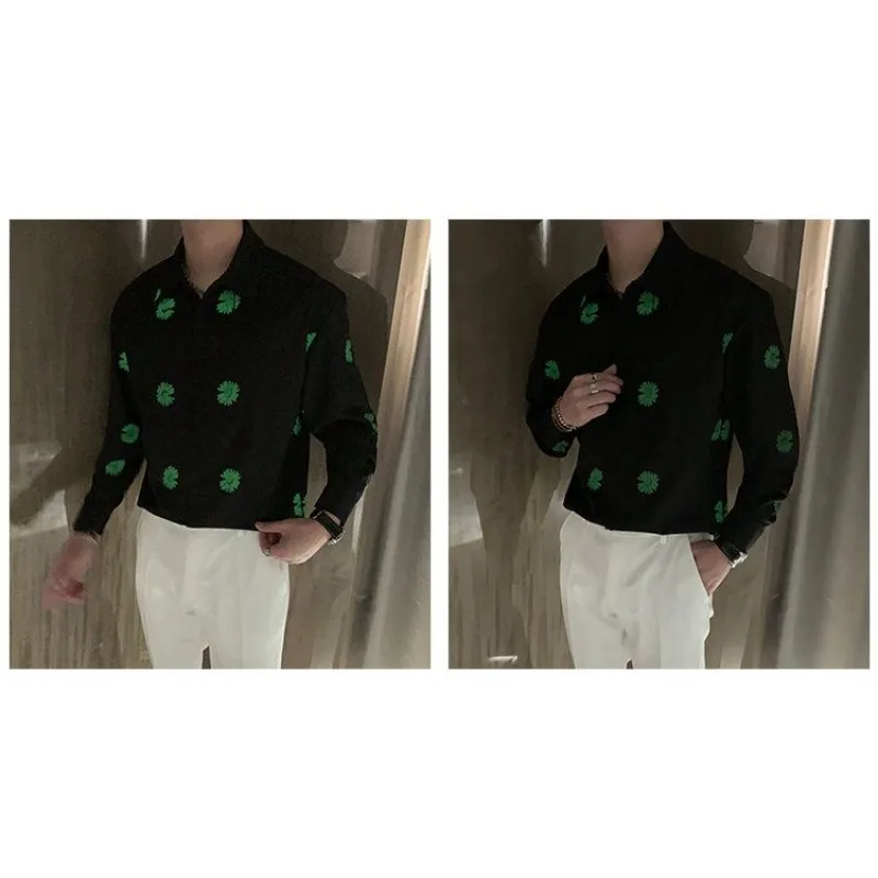 الرجال الأشعة فوق البنفسجية رد الفعل قميص طويل الأكمام توهج الحرارة تضيء الخريف أزياء مريحة تناسب ديزي طباعة عاكسة الملابس ارتداء اليومي