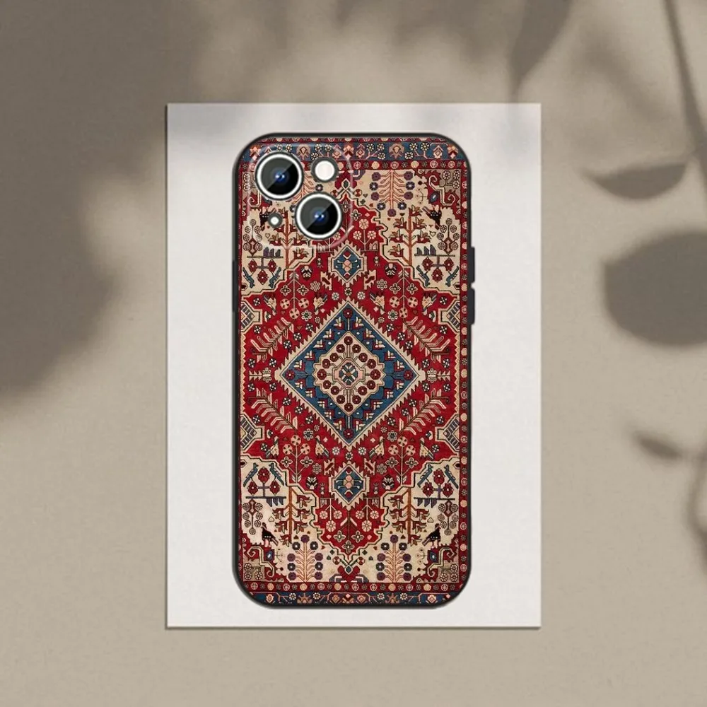 Persian Carpet Floral Pattern Phone Case For Apple iPhone 15,14,13,12,11,XS,XR,X,8,7,Pro,Max,Plus,mini Silicone Black Cover