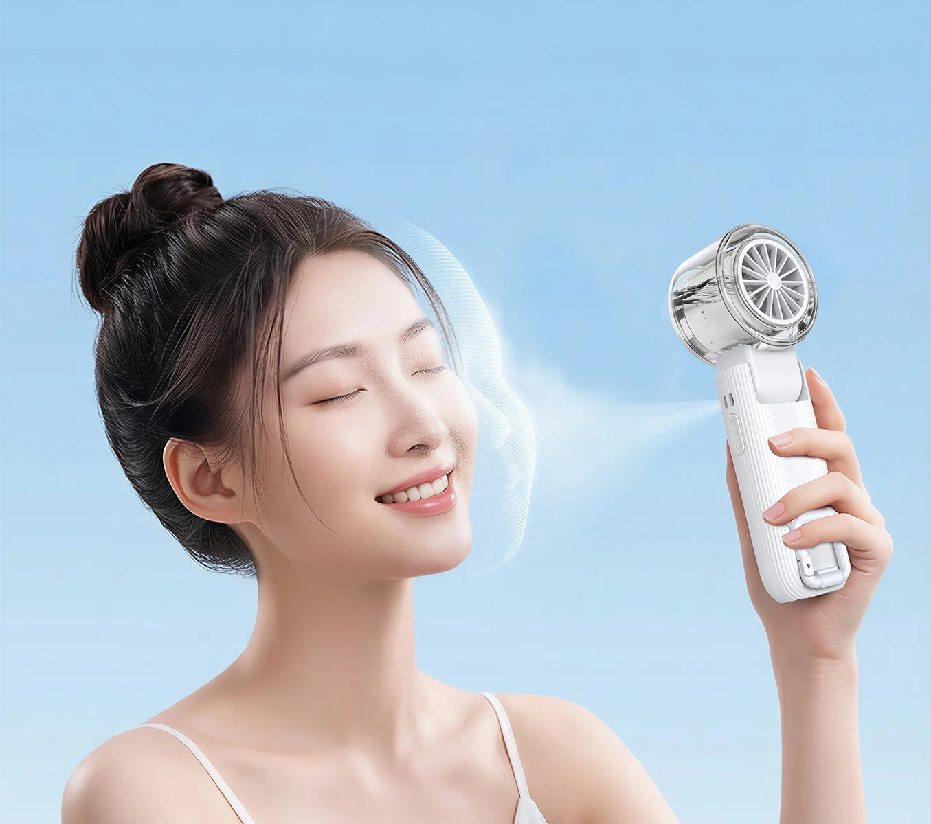 3600mAh Portable Handheld Misting Fan 100 Speed Ice Cooling Fan Semiconductor Compressed Air Humidifier USB Folding Fan Y70