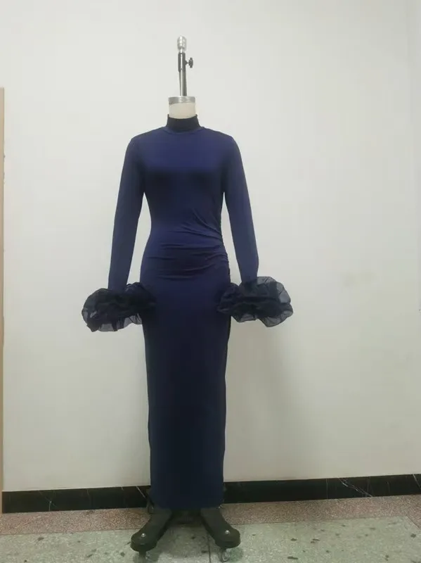 Ele Long Sve Slit Dr Par Abito a vita alta in tessuto chiffon Pendolarismo Sle Primavera Estate Donna Lungo Dr