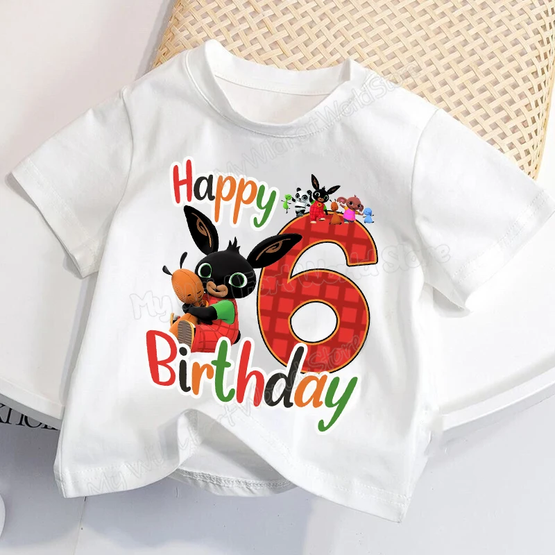 

Bing Rabbit Birthday T Shirt for Girl Cute Bunny Number Clothes Cartoon Kids Tops Summer Toddler Short Sleeve Tee Birthday Gift