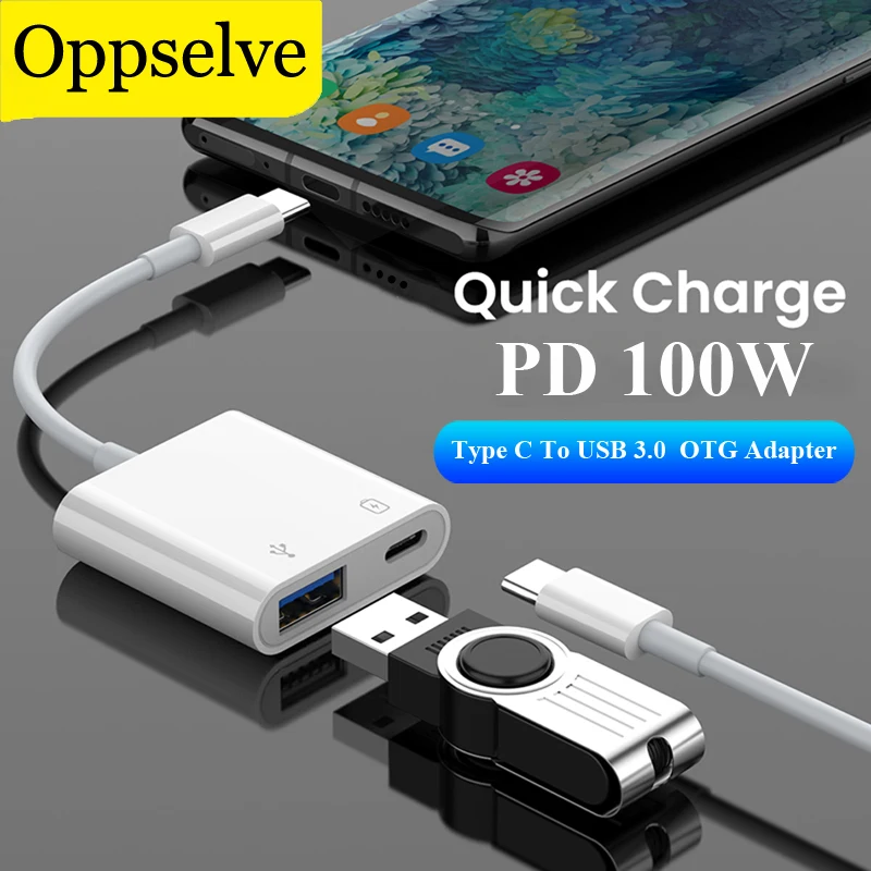 2 In 1 OTG Adapter Type C To PD 100W Quick Charge Game Cable USB 3.0 Phone Converter For U Disk Keyboard Huawei P50 Samsung iPod