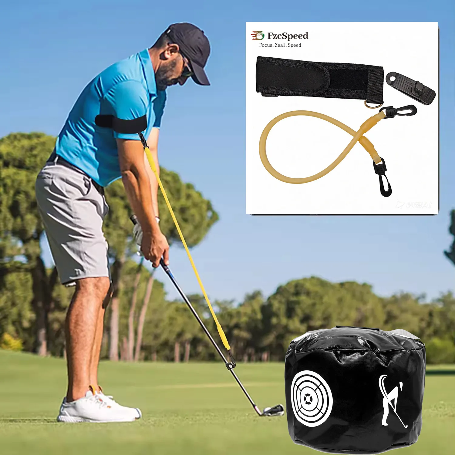 FzcSpeed Golf Swing Trainer Golf Smash Bag Waterproof Durable Golf Swing Elastic Rope