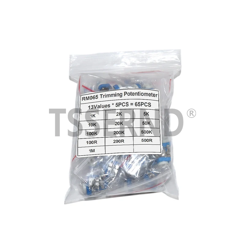 

65PCS Trimming Potentiometer RM-065 top adjustment 13Type*5pcs New 100R-1M RM065 WH06-2 Variable Resistors Assorted Kit
