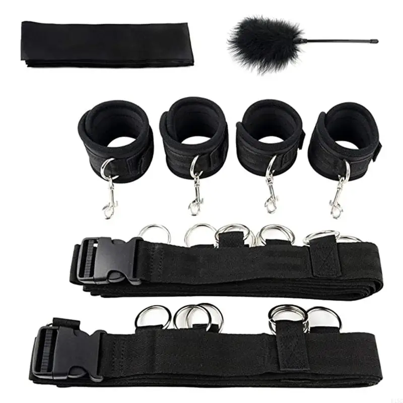 Sex bed restraint adult bundle, eye mask, handcuff whip, toy