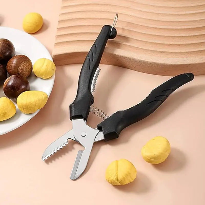 Stainless Steel Chestnut Clip for Peeling and Opening Chestnut Scissors and Lock Design Multifunctional Kitchen Tools
