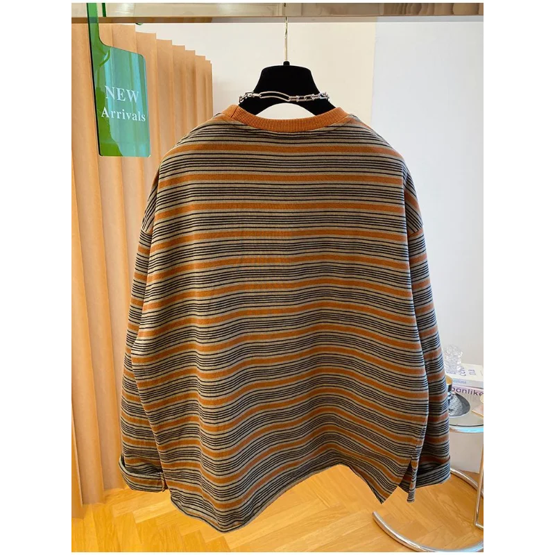 الرجعية مقنعين البلوز المرأة طويلة الأكمام جديد فضفاض البلوز جولة الرقبة أعلى كبير الخريف