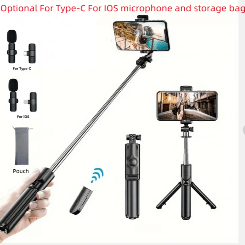Meuyag 2025 selfie vara tripé extensível sem fio bluetooth remoto portátil com microfone smartphone suporte de montagem para telefone