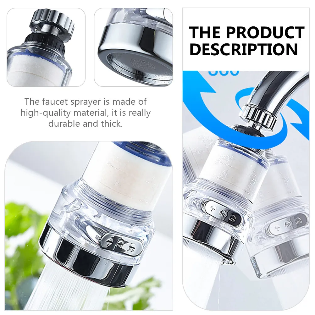 360° Rotatable Faucet Sprayer Anti Splash Nozzle Kitchen Sink Movable Silver Booster Adjustable Water Pressure Filtered Hose