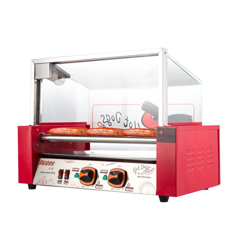 ماكينة خبز السجق الكهربائية التجارية ماكينة هوت دوج أوتوماتيكية صغيرة مزدوجة التحكم في درجة الحرارة شوايات كهربائية