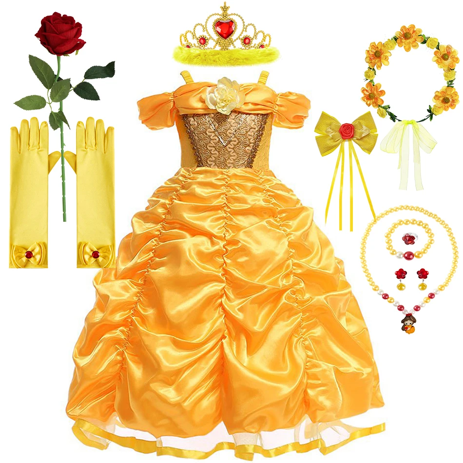 Luxury Belle Princess Dress For Girls Cartoon Movie Role Playing Costume  Lace Sequins Tulle Frocks Kids Birthday Surprise Gift - AliExpress 1501