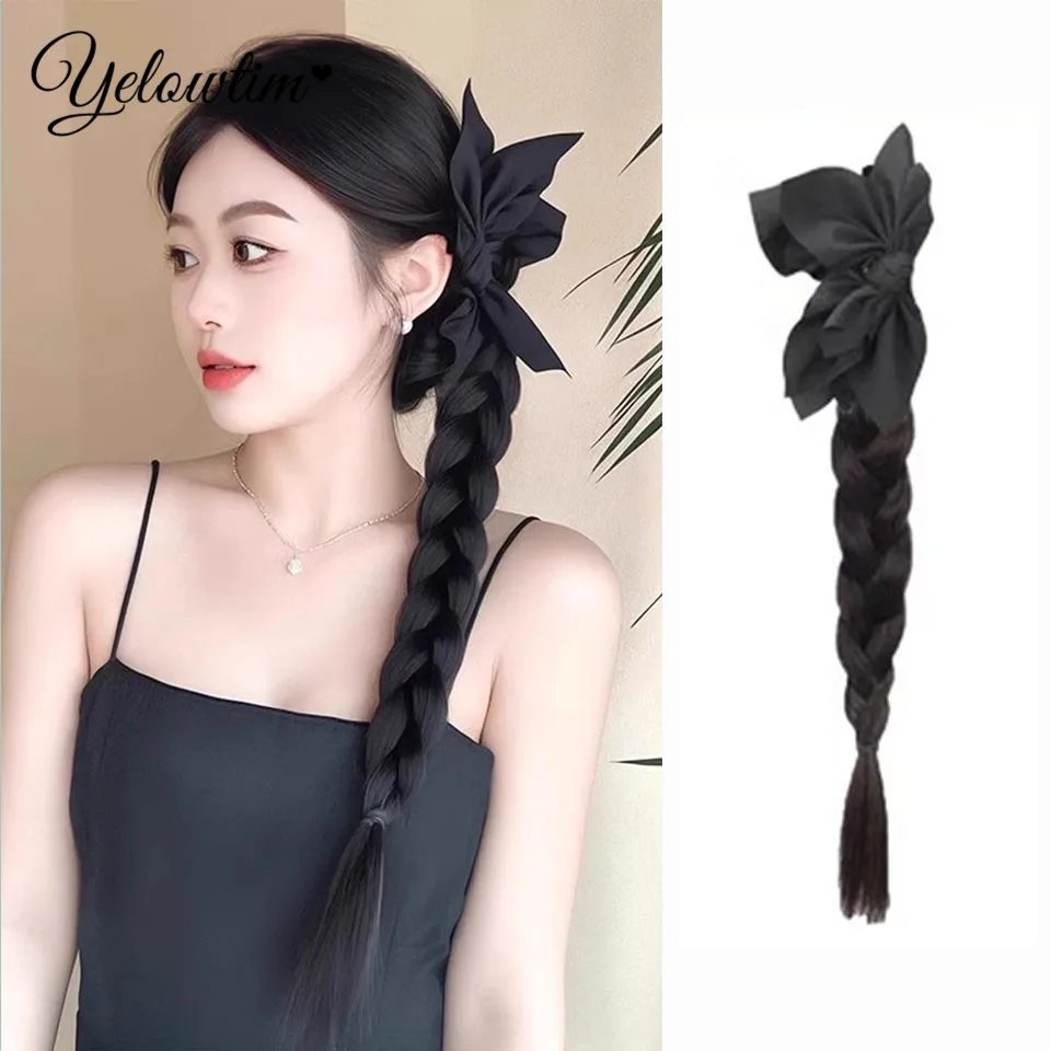 YELOWTIM Synthetic Long Twist Braid Ponytail Extensions With Claw Clip Boxing Braided Hair Extensions For Women Daily Party