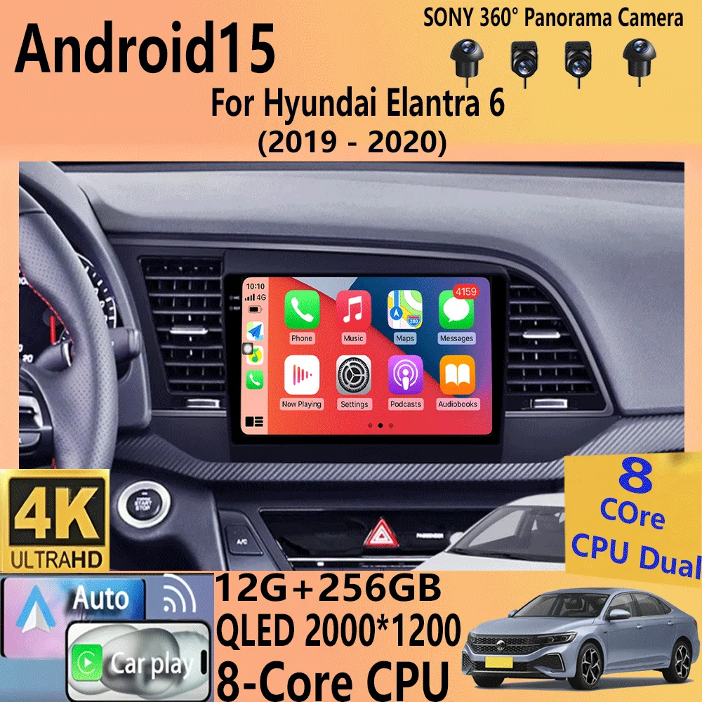

For Hyundai Elantra 6 2019 2020 Car Intelligent System CarPlay DSP Navigation GPS Android 15 All In One MIC 2000*1200P