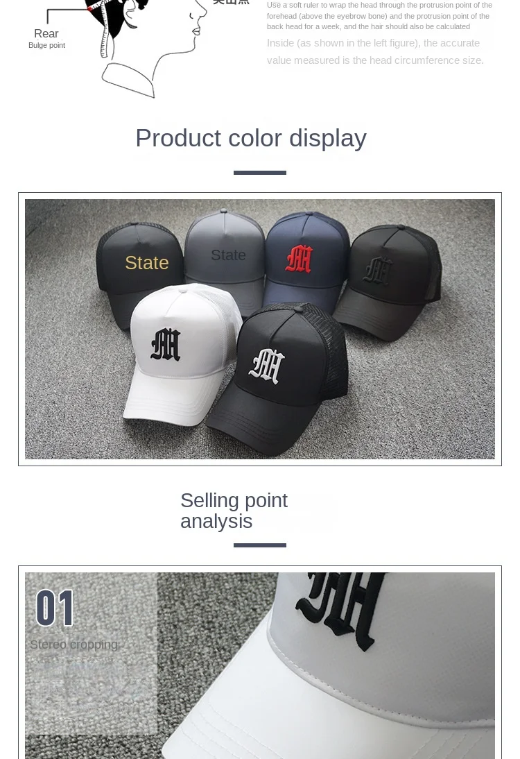2024 Sommer Big Head Mesh Baseball Cap Mann im Freien große Sonnen kappen Overs ize Plus Size Trucker Hut 55-60cm 60-65cm – Detail 3