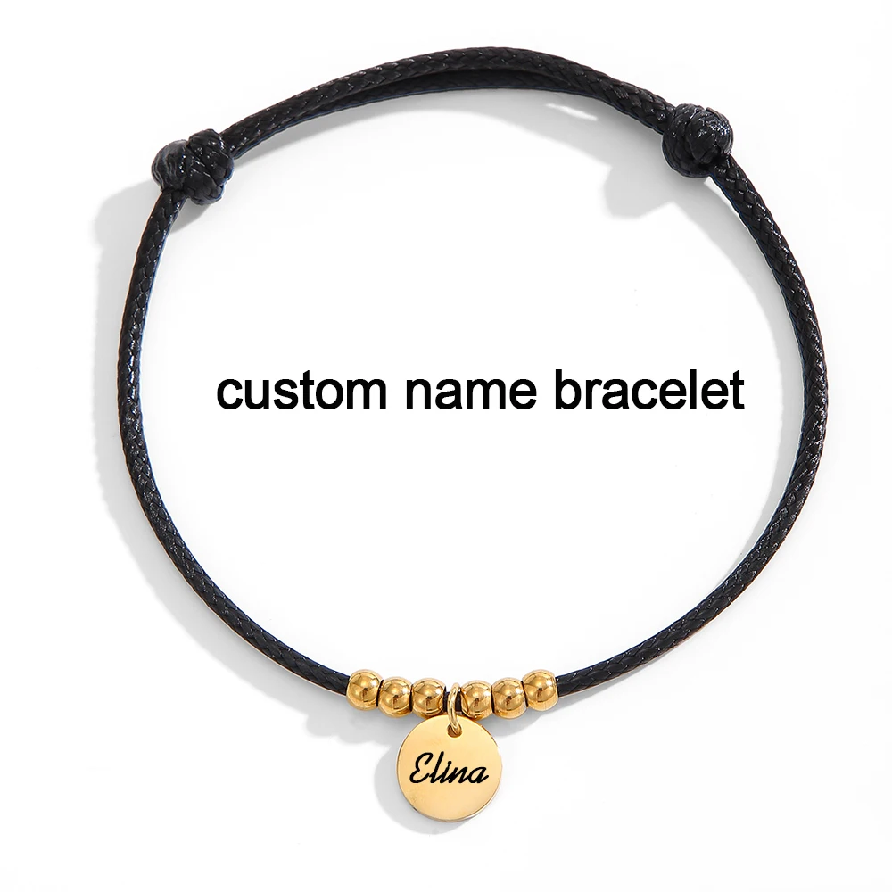 Custom Engraved Name Heart Coin Pendant Bracelet Personalized Colorful Braided Rope Bracelets for Woman Christmas Jewelry Gift