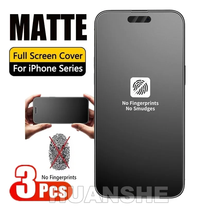 3PCS Anti-Fingerprint Matte Tempered Glass Screen Protector for iPhone 17 Pro Max 17 Air 16 15 14 13 Mini 12 11 XS XR X 8/7 Plus