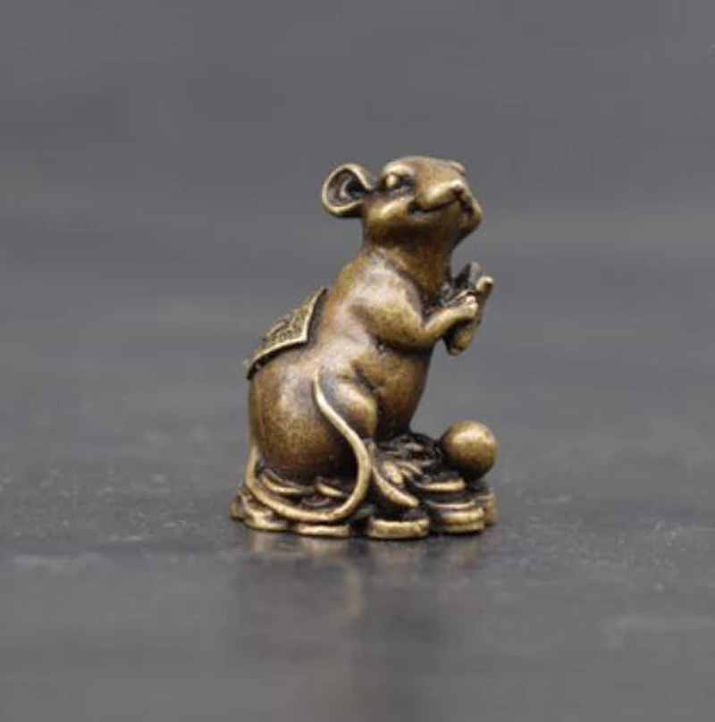 

Китайская коллекция архаичная старая латунная мышь для денег Маленькая статуя