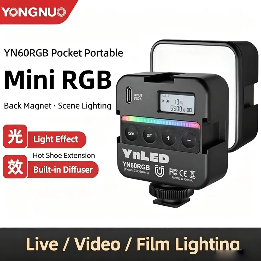 YONGNUO YN60RGB RGB Video Light Pocket 2500K-9500K Adjustable Small Portable LED Video Fill Light With 1/4 Screw Cold Shoe Seat