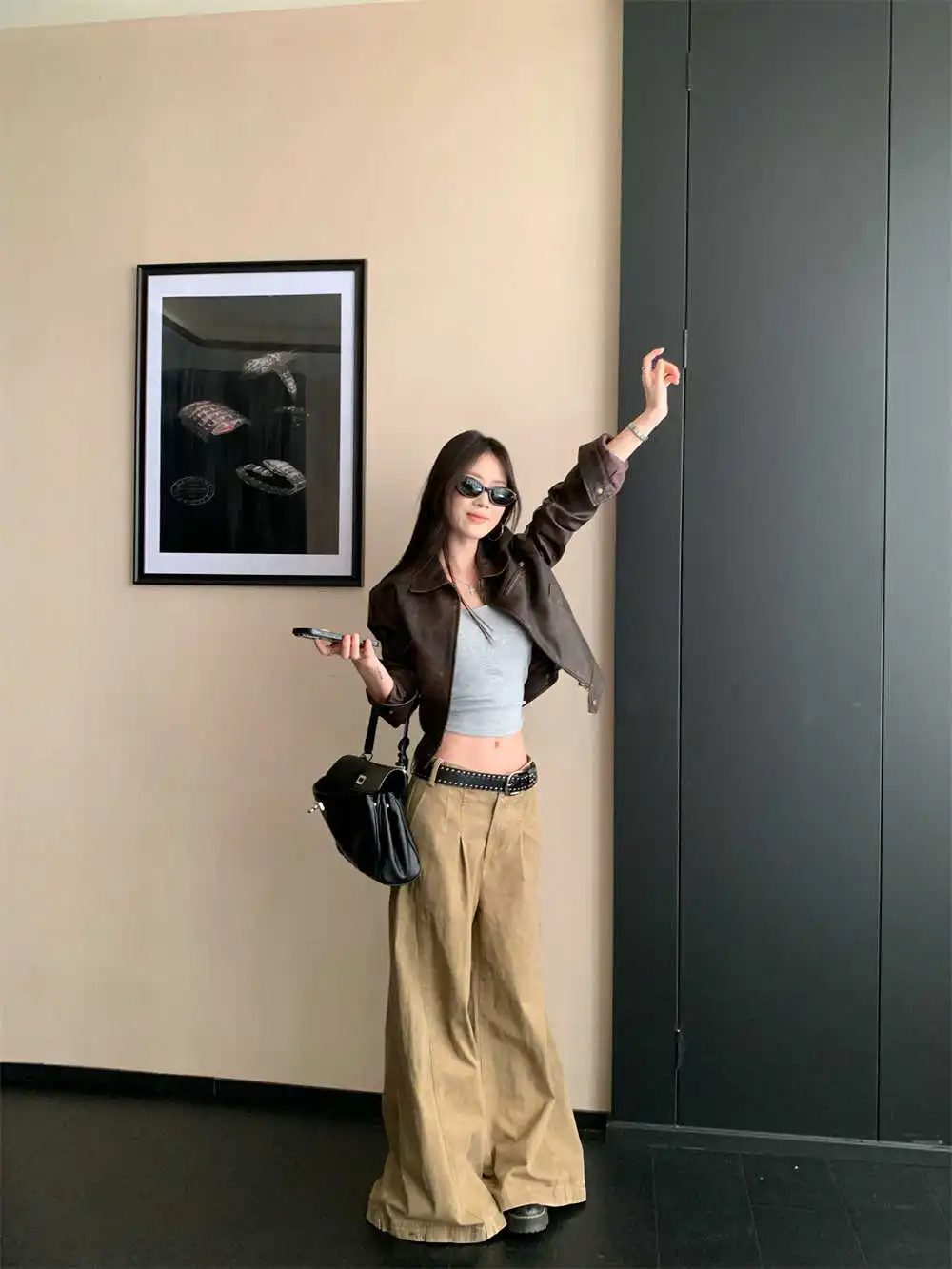 American Sle ort PU cuir Jaet femmes automne nouveau Faion rétro Fit moto Jaet fermeture à glissière couleur