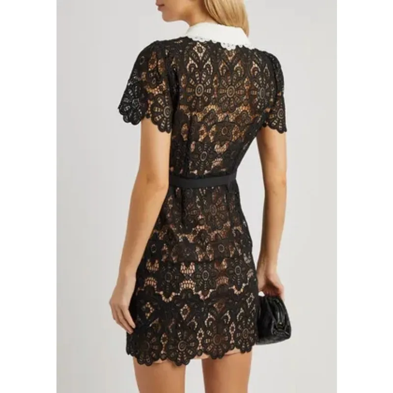 Black Short Sleeeve Lace Mini Dress