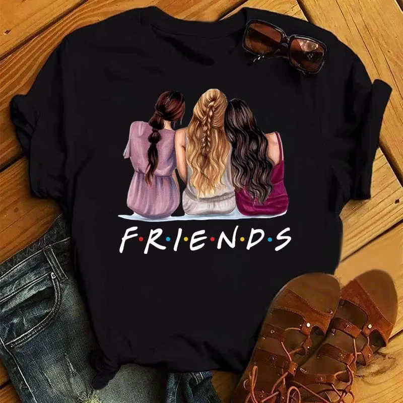 Friends Print Women's T-shirt Korean Style Letter Cartoon Harajuku Tumblr Female Tees Top Summer Short Sleeved Women's Clothing