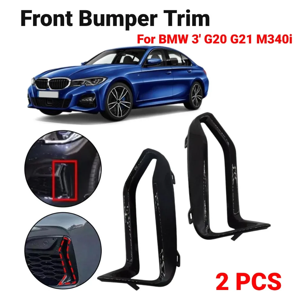 2pcs Front Bumper Trim For BMW 3' G20 G21 M340i ABS 51118093301 51118093302 Front Bumper Fog Lamp Left Right Grille Black Trim