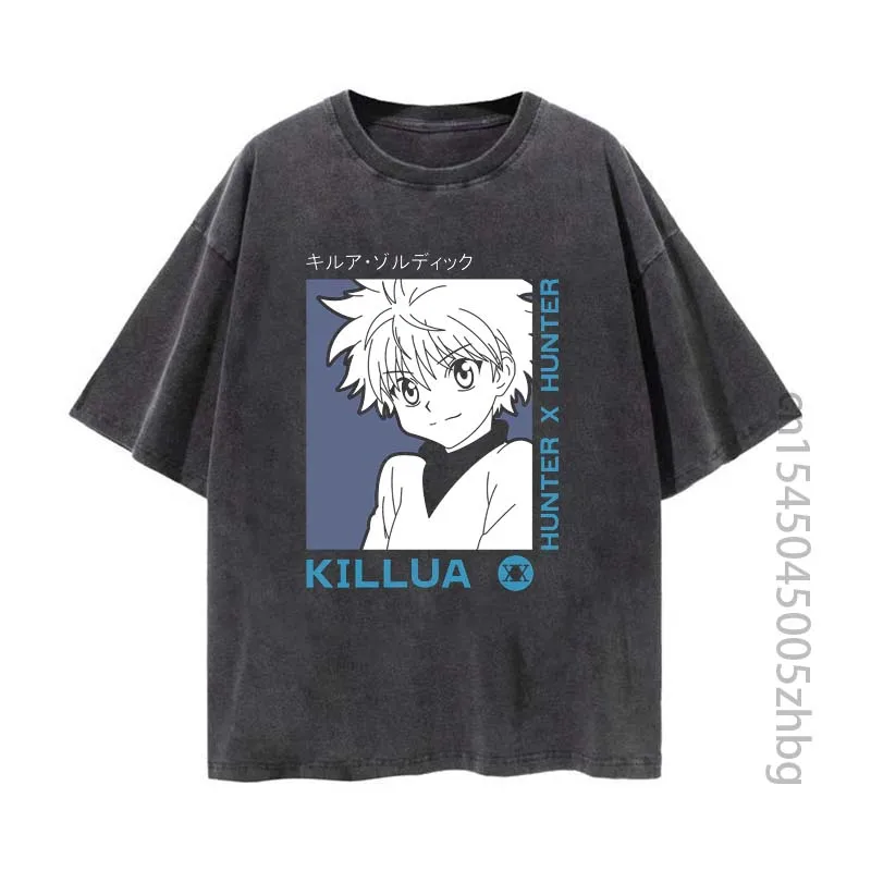 

killua zoldyck Anime Woman Shirt Streetwear Harajuku Vintage Distressed Tshirt Manga Graphic T Shirt Men Tops Tees