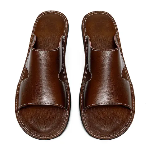 New Summer Casual Leather Men's Half Drag Outdoor Non-slip Slippers Fashionable Male Flip Flops Leisure Walk Beach Flats Sandals